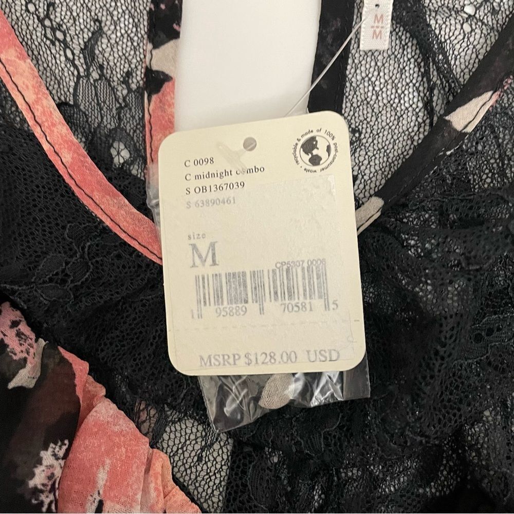 FREE PEOPLE Daphne Blouse Midnight Combo, Lace Smocked Longsleeve sz medium New! - Picture 6 of 9